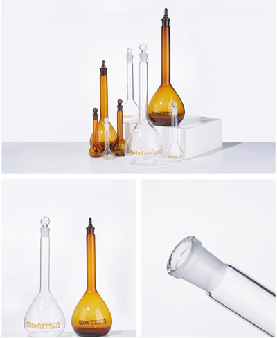 Yuqori sifatli laboratoriya shishasi o'lchov kolbasi 1000ml borosilikat shisha hajmiy kolbasi tiqinli shaffof o'lchov kolbasi